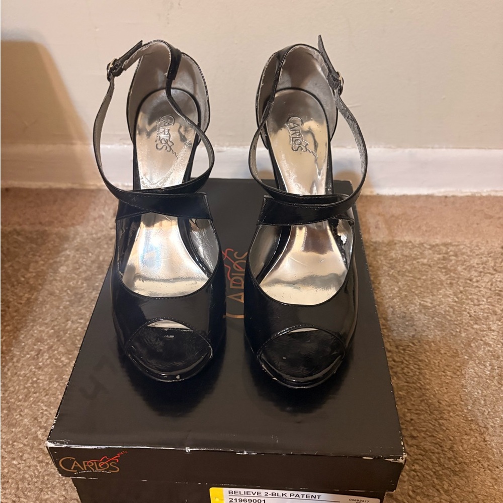 Carlos by Carlos Santana Black Patent Open-Toe Ankle-Strap Heels
